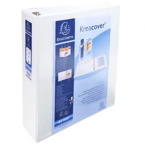 Exacompta Kreacover Presentation Ring Binder Polypropylene 90mm Spine 4 D-Ring A4+ 60mm Rings White (Pack 10) - 51845E